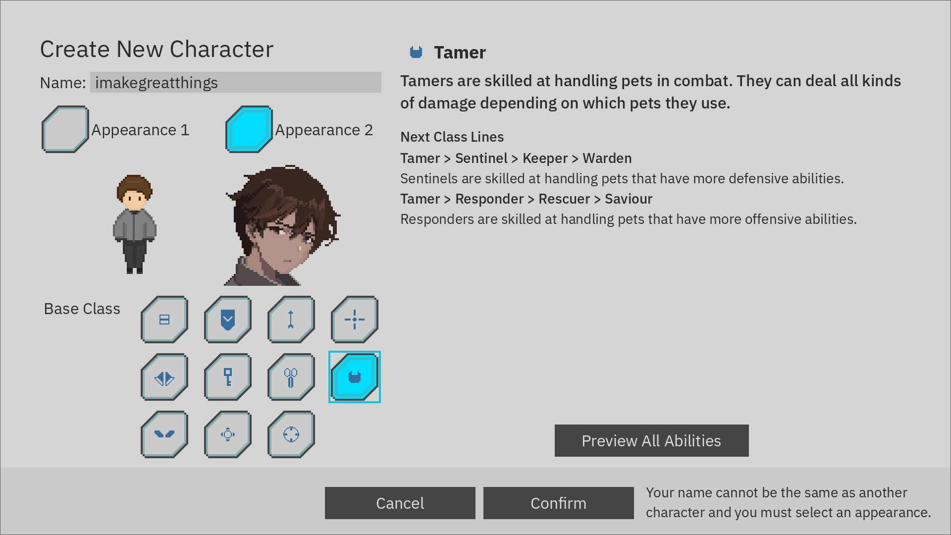 Create New Character Screenshot